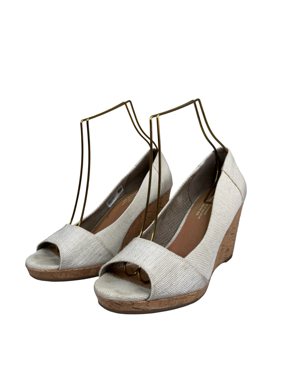 TOMS Stella Peep Toe Wedge in Drizzle Grey Metallic Lurex Woven Sz. W 8